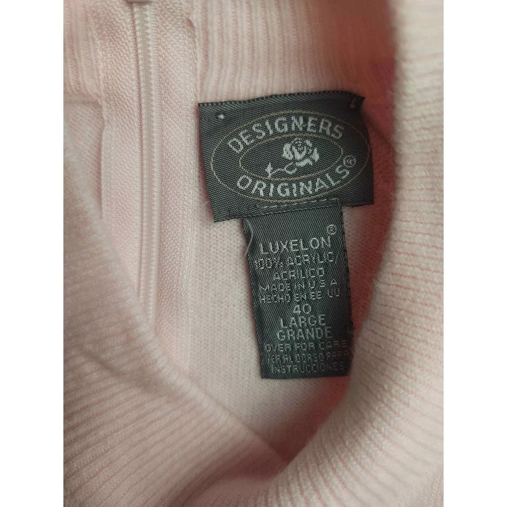 Designers Originals Luxelon Pink Mock Neck Back Zip Raglan Sweater Large Womens